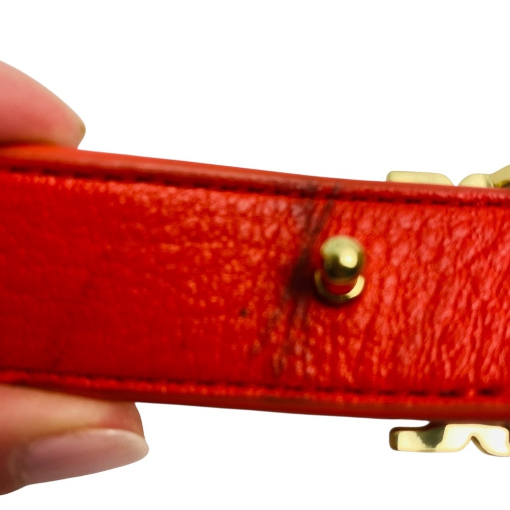 TORY BURCH Logo Reversible Pebble Grained Leather Red and Gold 1” Belt - Picture 4 of 6
